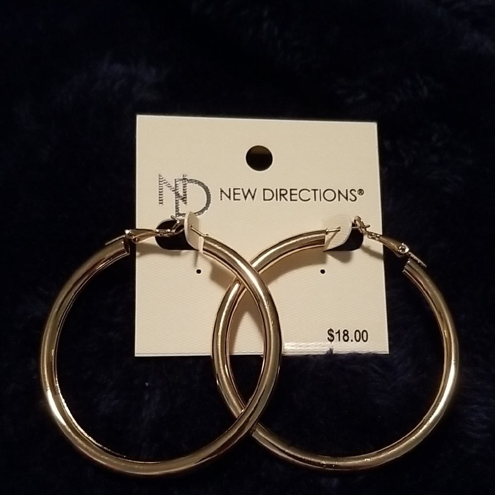 New Directions Gold Textured Hoop Earrings